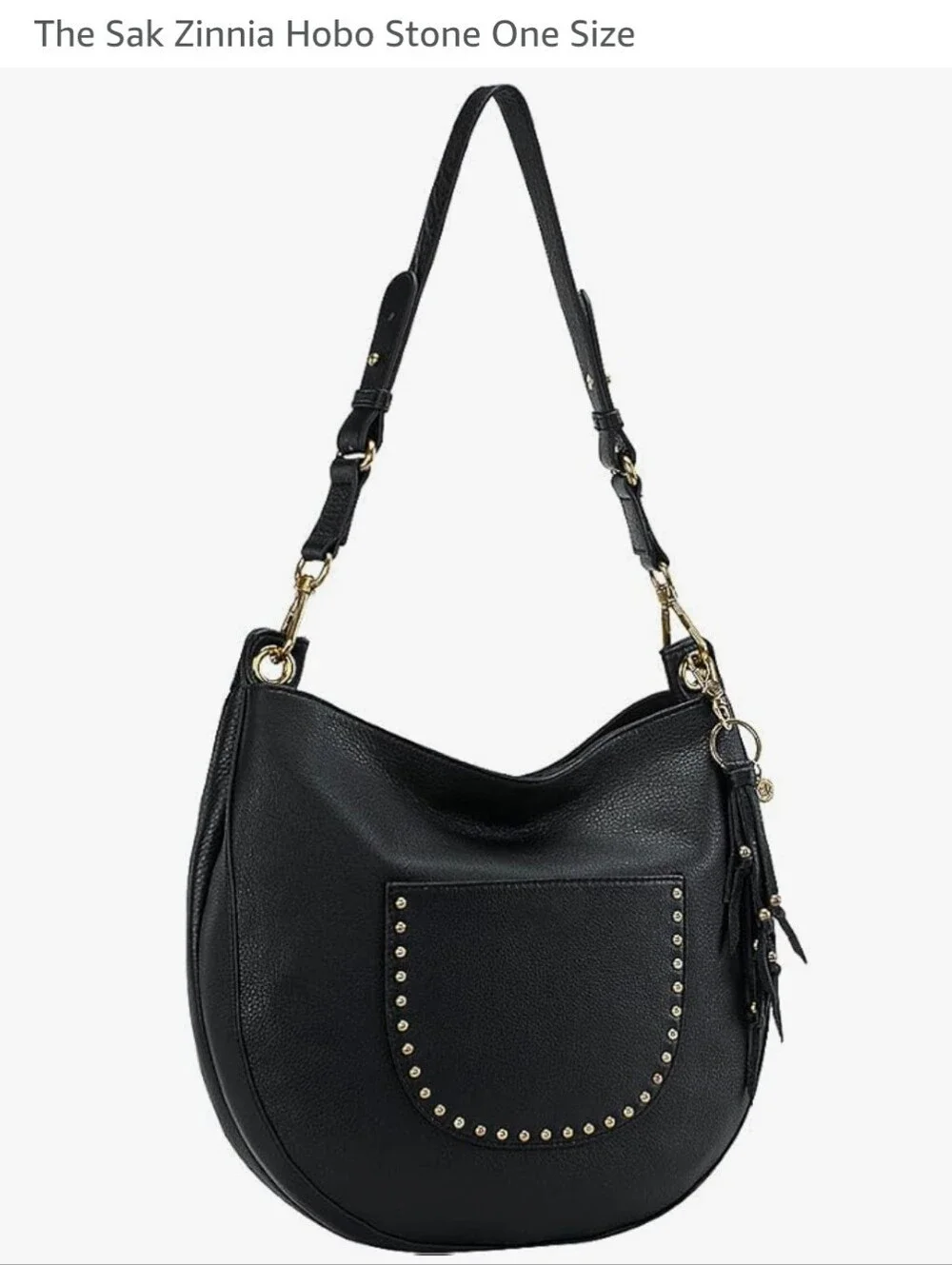 The Sak Zinnia Hobo Handbag Black Leather Shoulder Bag Purse Brass Hardware